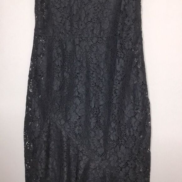 Formal black lace sleeveless dress with dress lining asymmetrical ruffle size M - Picture 3 of 11